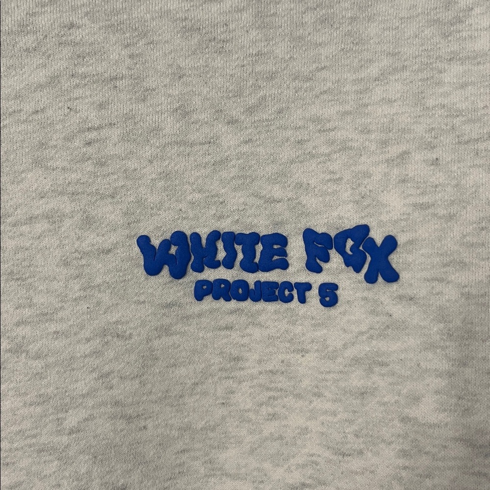 White Fox Boutique Light Gray Hoodie with Blue Chest Logo